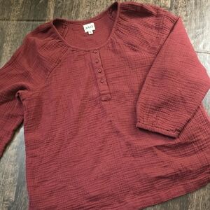 JAG Deep Brick Red Textured Top scoop Neck Buttons  Sz L